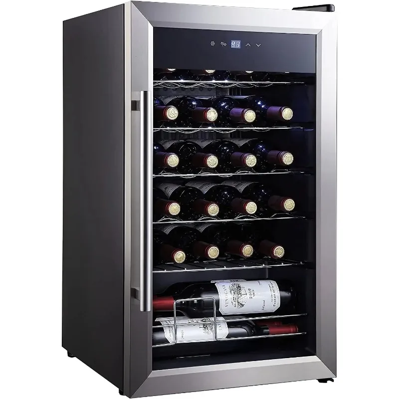 

Mini Fridge Wine Cooler,24 Bottle Compressor Freestanding Wine Refrigerator Single Zone with Stainless Steel Glass Door