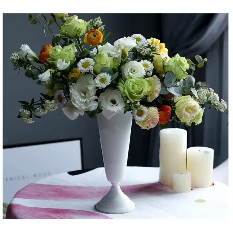 Retro White Rubbed Gold Iron Vase Wedding Florist Banquet Table Vases Home and Living Room Flower Arrangements Ornamentsdecordec