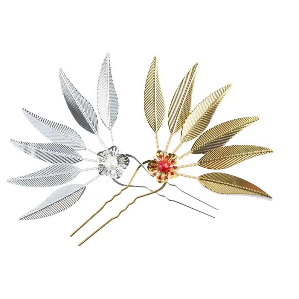 Ethnic Minorities Hair Accessories Leaf Flower U Shape Hairpin Thai Headdress Ancient Style Headwear Metal Hair Sticks