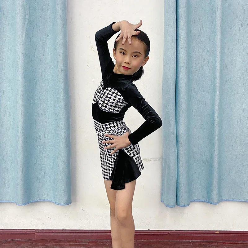 Latin Dance Apparel 2025 Autumn/Winter New High end Girls' and Children's Training Performance Dance Dress Printed Skirt