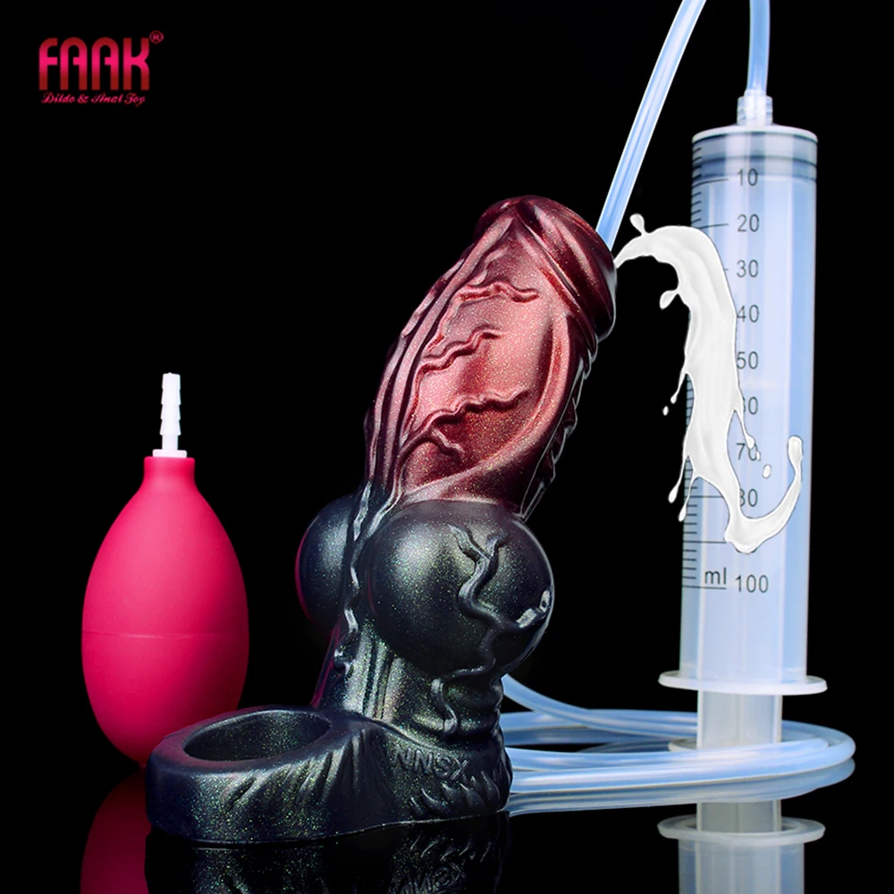 FAAK Silicone Squirting Penis Sleeve Large Knot Dog Hollow Dildo Fantasy Ejaculation Sheath Sex Toys For Men Cock Enlargement