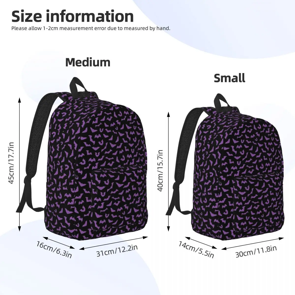 Purple Bats Pastel Goth Candy Punk Backpack Daypack Large Capacity Kids BookBag School Bag Shoulder Bags for Men Women