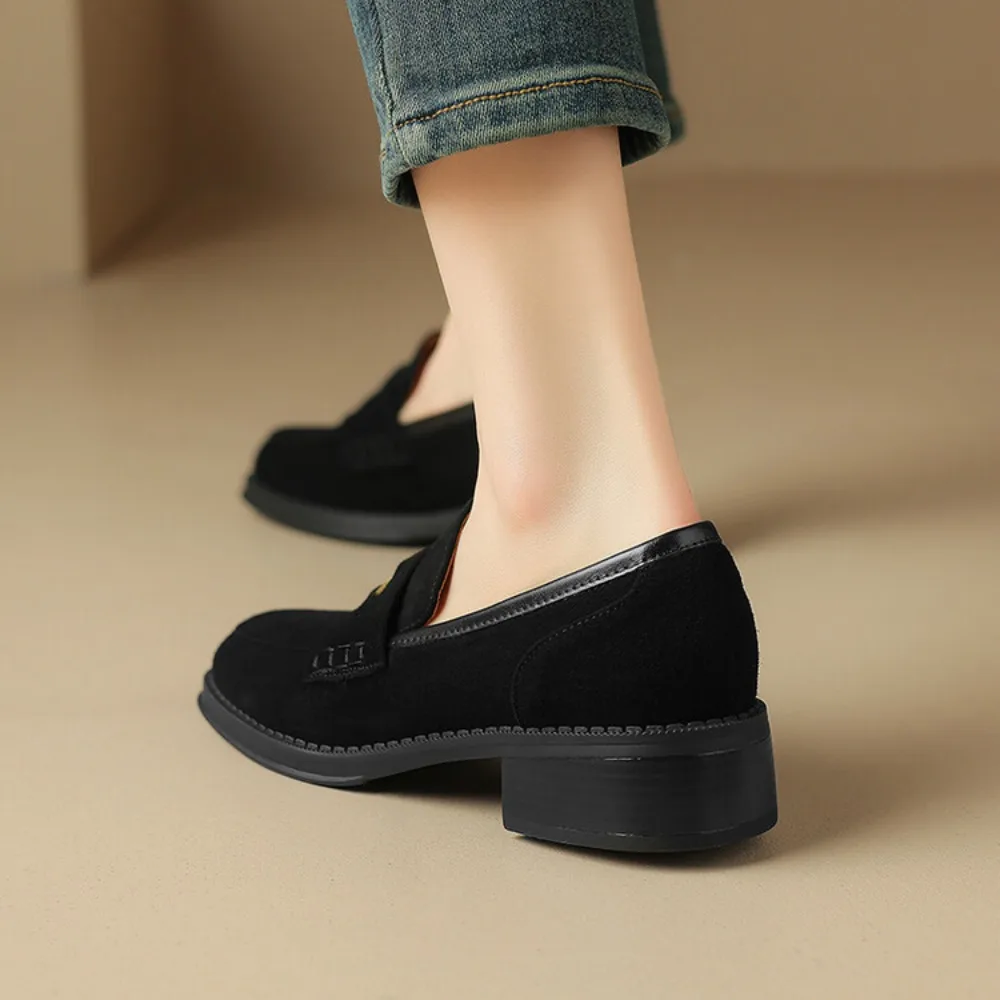 Genuine Leather Nude Suede Flat Shoes Women Loafers Summer Walk Moccasin Metal Lock Tassel Soft Sole Mules Causal Slip On Shoes