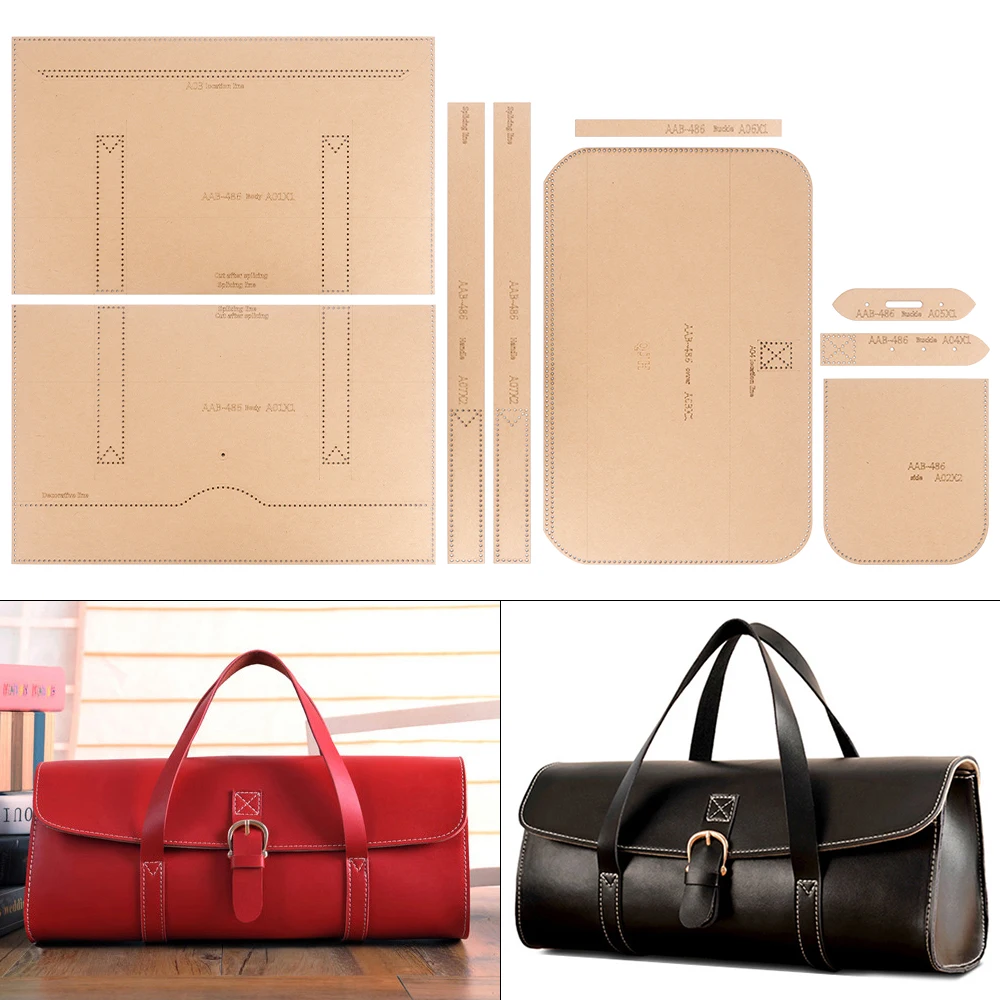 1 Set DIY Näh-Kraftpapier-Schablone für handgefertigte Lederhandtasche/zylindrische Tasche, Lederhandwerk Design Papiermuster Schablone Form