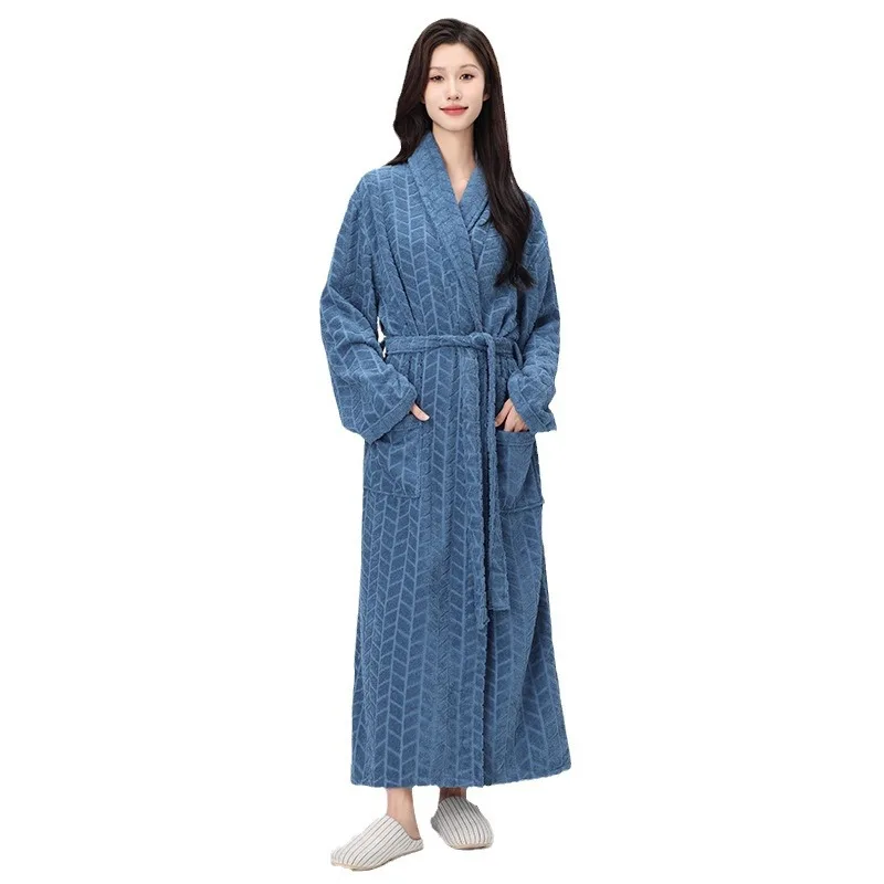 Couples 100% Cotton Toweling Long Kimono Robe Gown Bathrobes Men And Women Shower Robes Water Uptake Quick Drying For Hotel