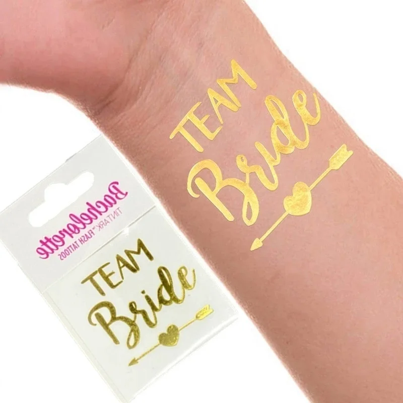 12pcs Combination Golden Team Bride Tattoo Sticker Bride To Be Bachelorette Party Hen Party Bridal Shower Wedding Party Decor