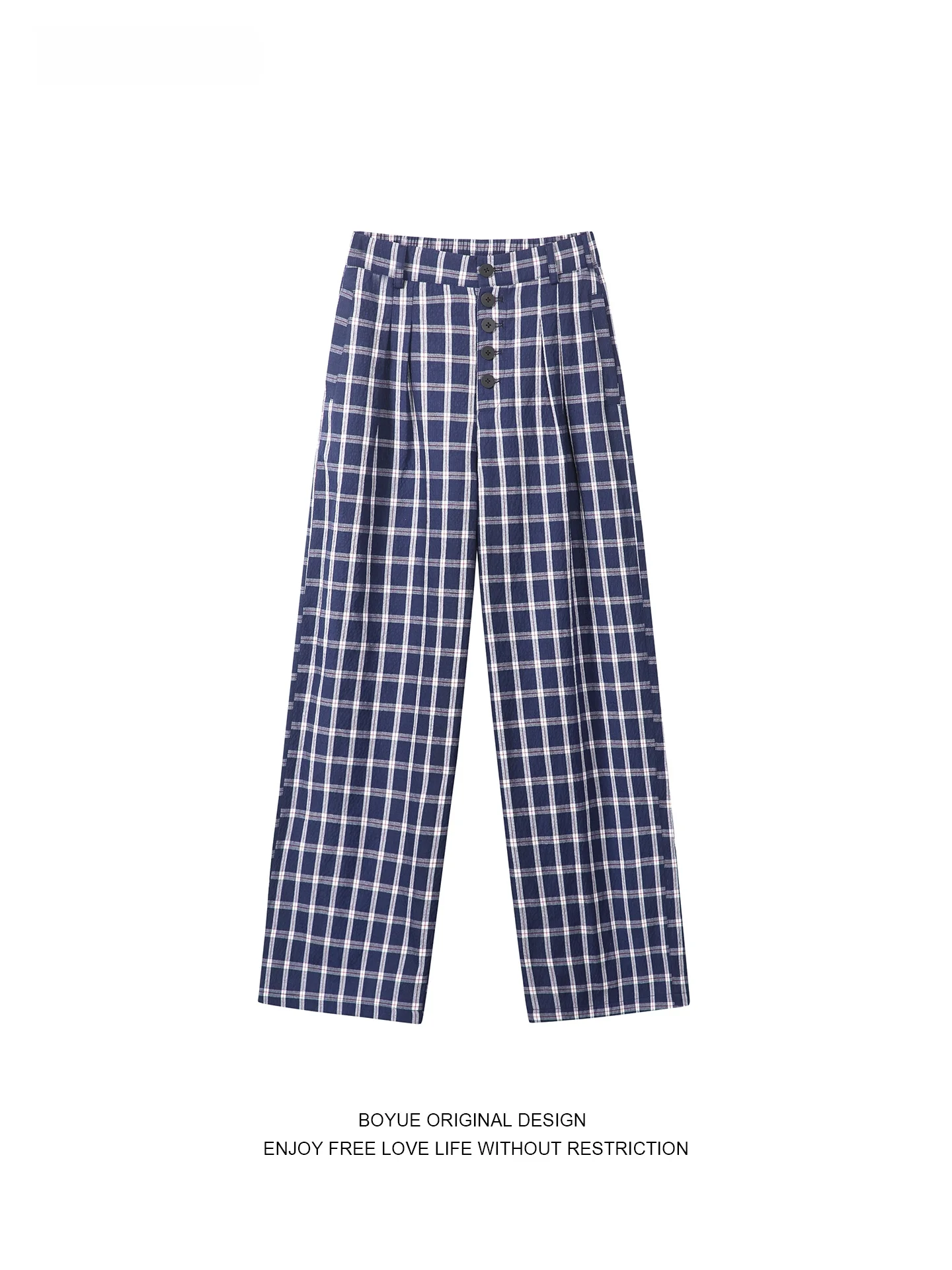 

Boyue Retro Slim Fit Plaid Lazy Sle Casual Pants High Street Faion Floor Length Wide Leg Pants ex Polyester Cotton Vi...