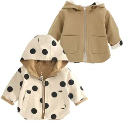 Baby Jacket Girls Double Sided Outerwear Toddler Sport Coats Children Hooded Clothing Spring Autumn Boys Polka Dot Trench Coat