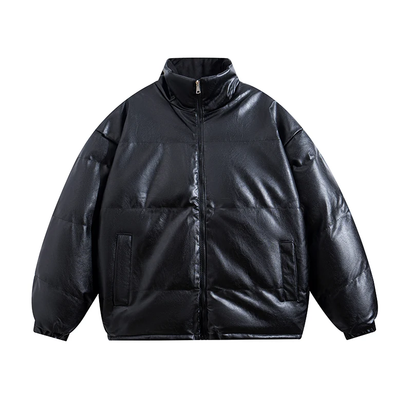 

Male Leather Fabric Trendy Parka Coat Warm Outerwear New Trendy Casual Clothes Fashion Casual Loose Man Woman Thick Warm Parkas