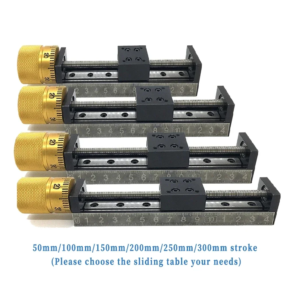T-type Mini Sliding Table 50~300mm Stroke Linear Rail Actuator 1/2/4/6/12 Lead Pitch Scale Handwheel Manual Slide Stage For CNC