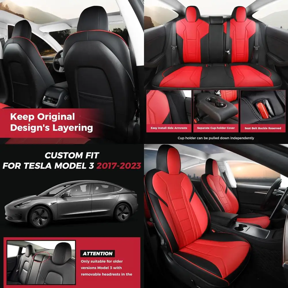 

Customized Seat Cover for Tesla Model 3 2023 2022 2021 2020 2019 2018 2017, Faux Leather Car Seat Cover Full Set Seat Protector