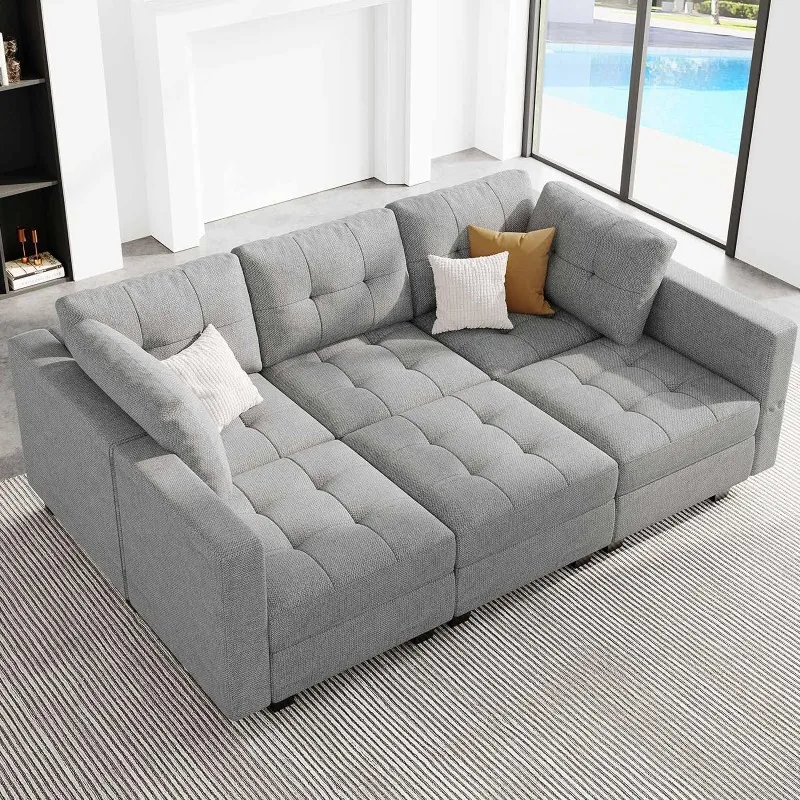 

Convertible Sectional Sleeper Sofa Bed Modular Sofa Sleeper Couch Set with Storage Seat Modular Sectional Couch Bed Light Grey