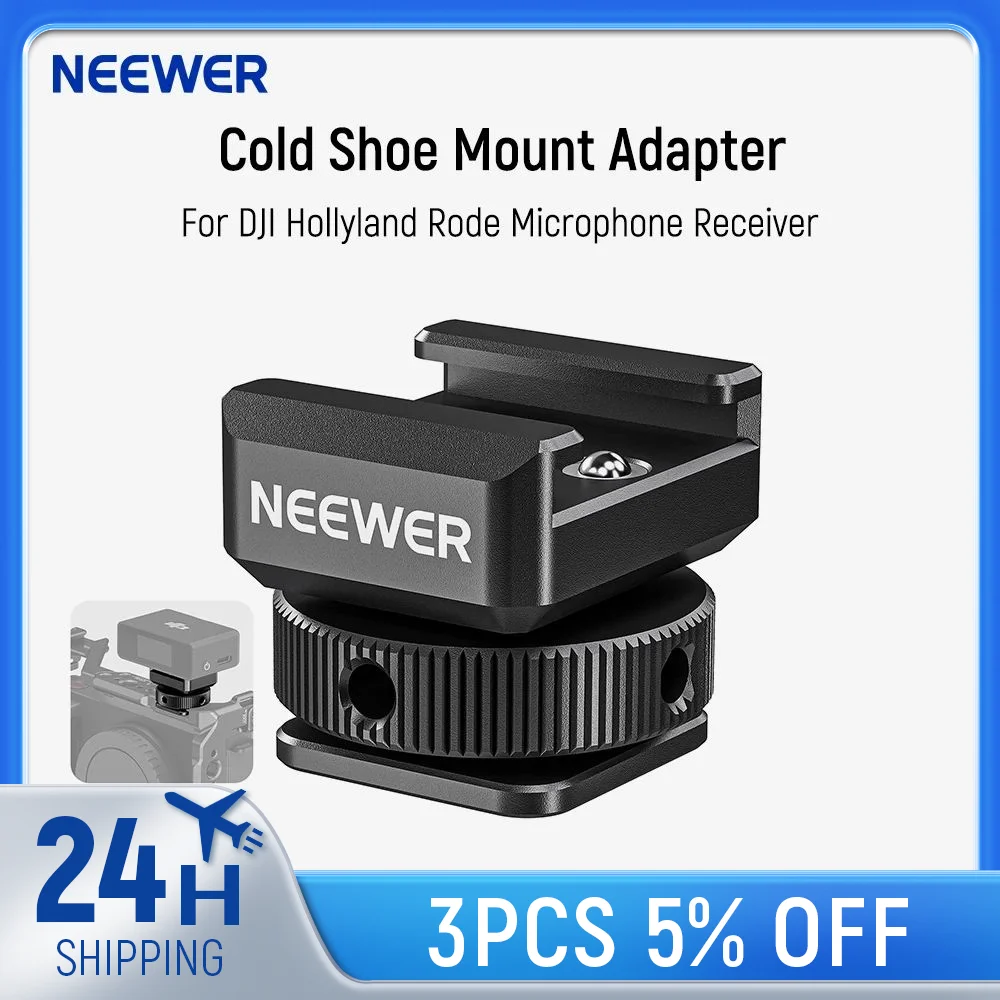 NEEWER Cold Shoe Mount Adapter Compatible with DJI Hollyland Rode Wireless Lavalier Microphone Receiver,