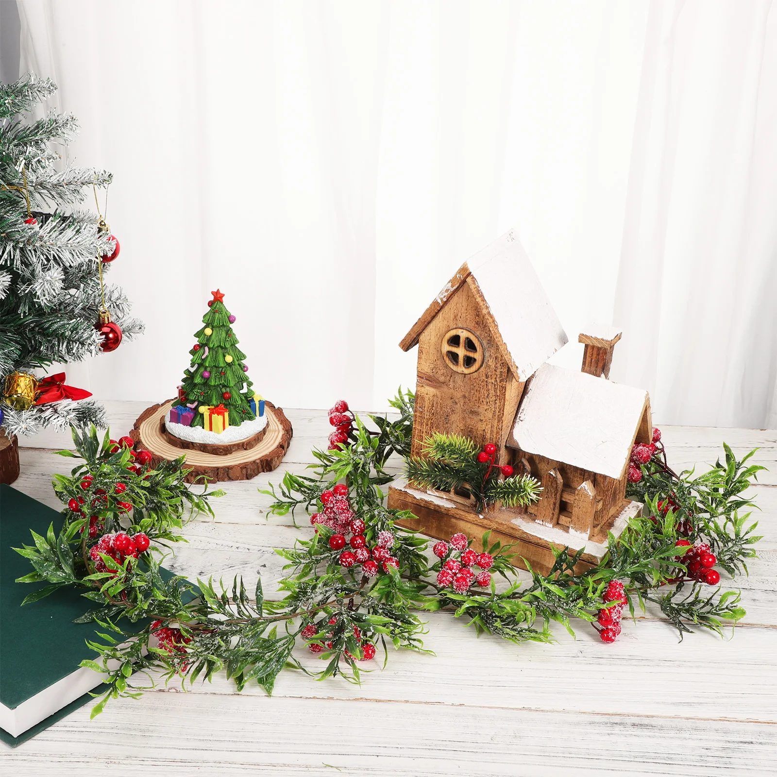 

1pc 180Cm Christmas Rattan Simulation Berry Branch Diy Home Holiday Decoration For Tree Mantelpiece Stair Handrail Party Decor