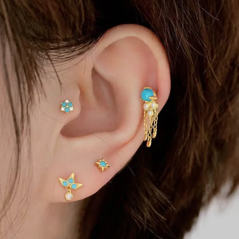 Turquoise series earings stud antique gold crafts diamond inlay trend light luxury simple fashion earrings for women jewelry