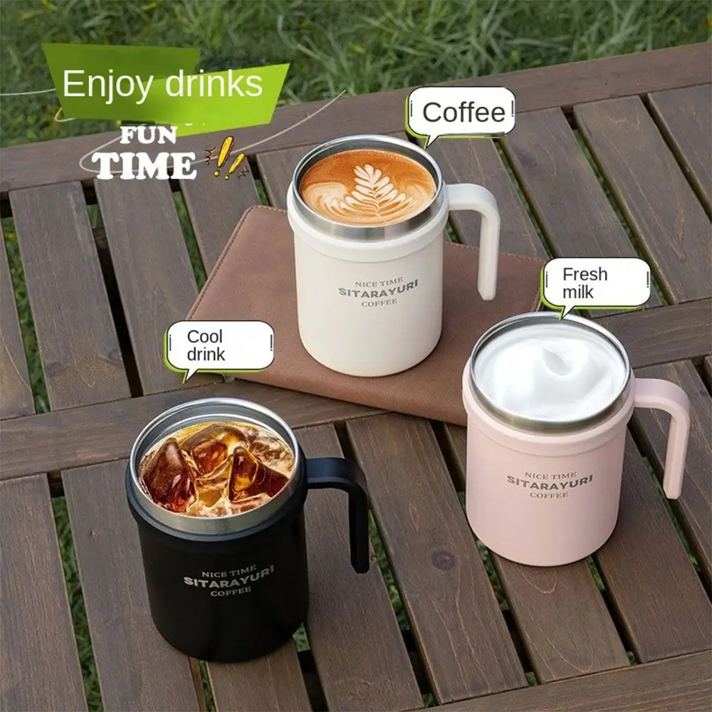 

500ml Ergonomic Handle Thermal Coffee Mug Creative Large Capacity Thermal Mug with Straw 500ml Thermos Water Cup Tea Milk