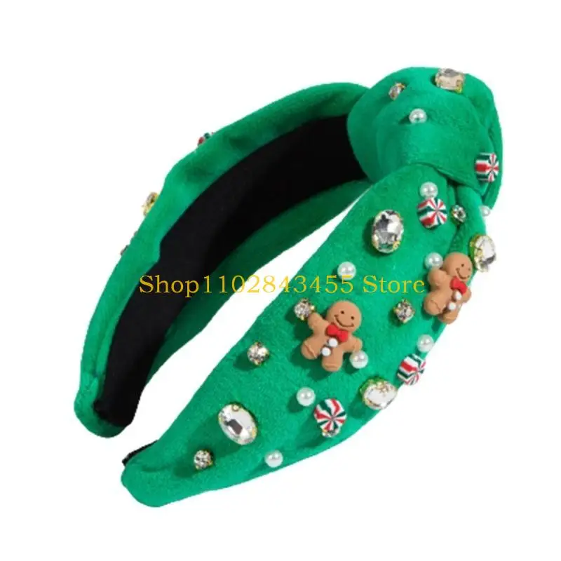 

49MC Christmas Headband for Girl Wide Brim Headband with Pearl Embellished