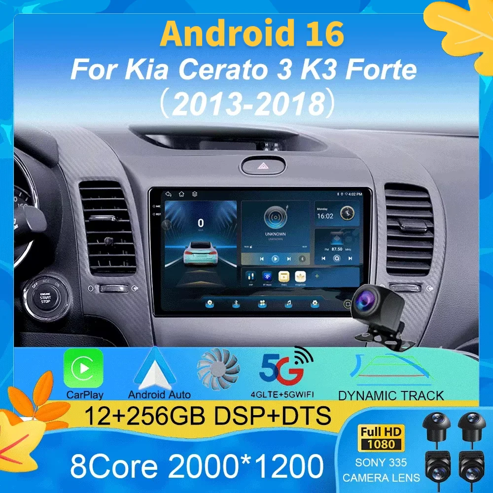 Radio para Auto Android 16 con Carplay para Kia Cerato 3 K3 Forte 2013 2014 2015 2016 2017 2018, Reproductor Multimedia Estéreo para Auto, GPS, Navegación
