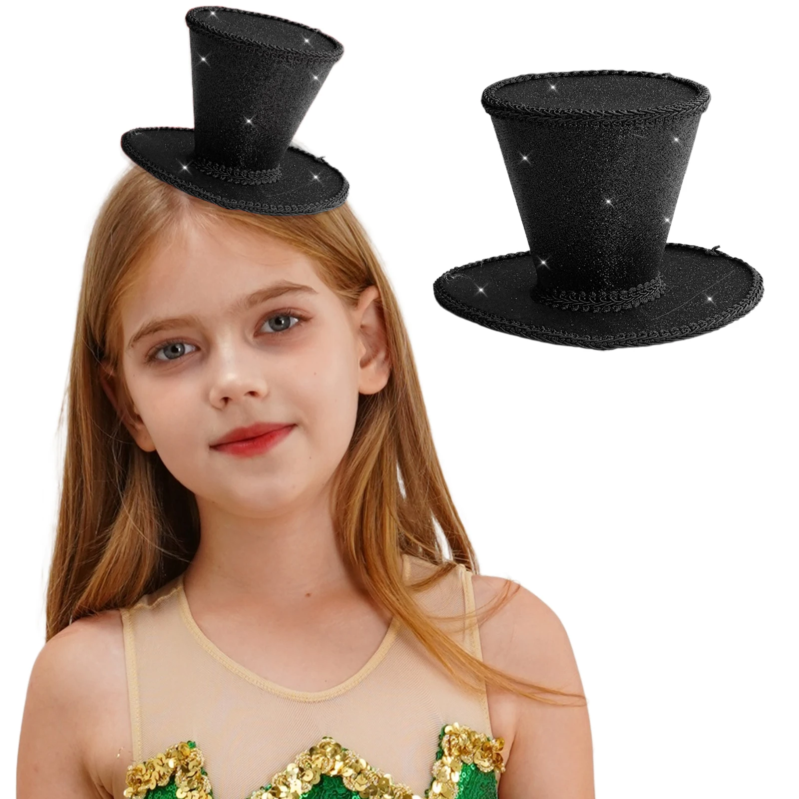 Frauen Mädchen Mini Zylinder Hut Clip Kopfbedeckung Pailletten Magischer Hut Kopfschmuck für Tee Zeit Party Kostüm Zauberer Dress Up Zubehör