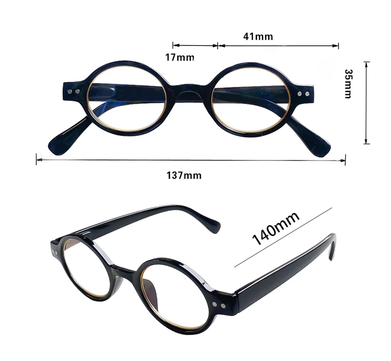 Blauer Rahmen Retro Smart Lesebrille Blaulichtbrille Vintage Runde Brille Damen +1,5+2+2,5+3 – Detail 2