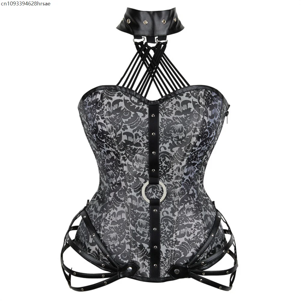 Steampunk Donna Gotico Medievale Corsetto vittoriano Cosplay Halter Bustier Corsetto Overbust Top Halloween Corte Costume da festa
