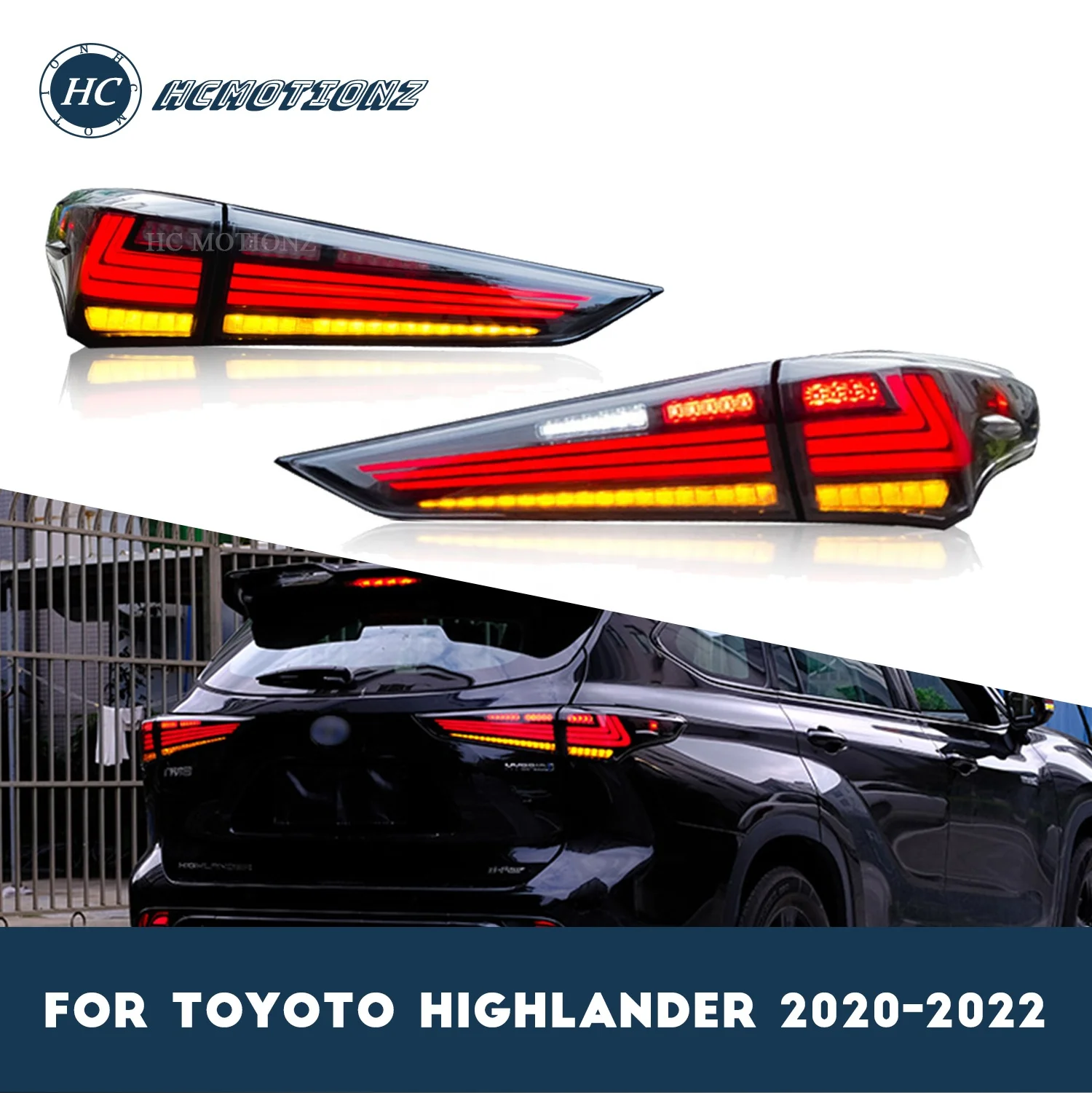 HCmotion Factory Wholesales Animation DRL back Full LED Kluger rear lamp 2020 2021 2022 Tail lights For Toyota Highlander