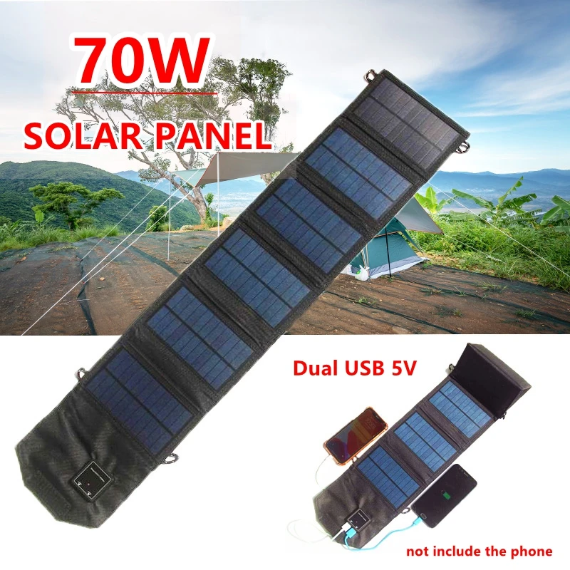 

70W Foldable Solar Panel Dual USB 5V Solar Cell Portable Folding Waterproof Solar Charger Outdoor Mobile Power Battery Charger