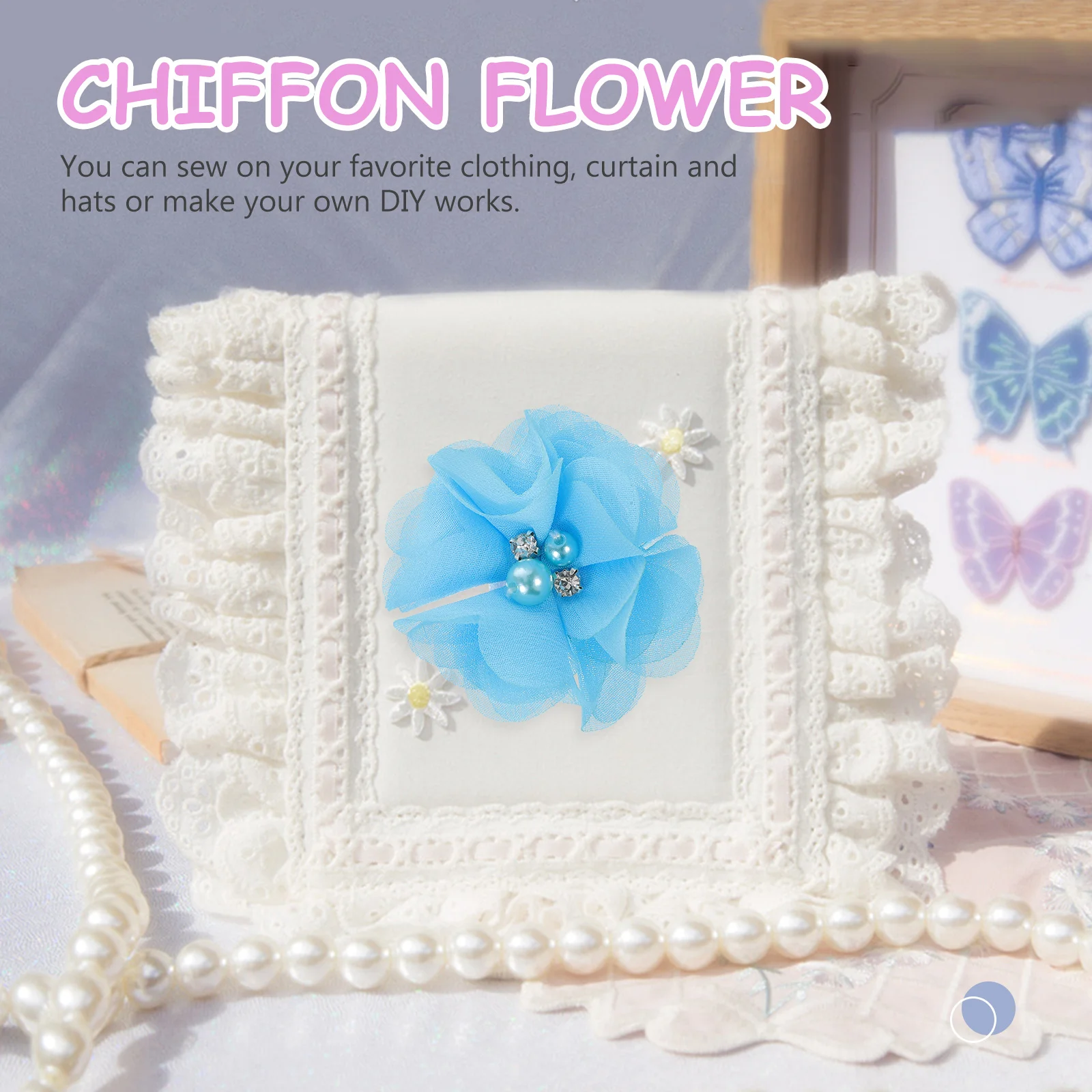 

30Pcs Water Drill Pearl Sewing Flowers Multi-Function DIY Craft Fabric Chiffon Flowers for Dress Decoration Clothing Accessories