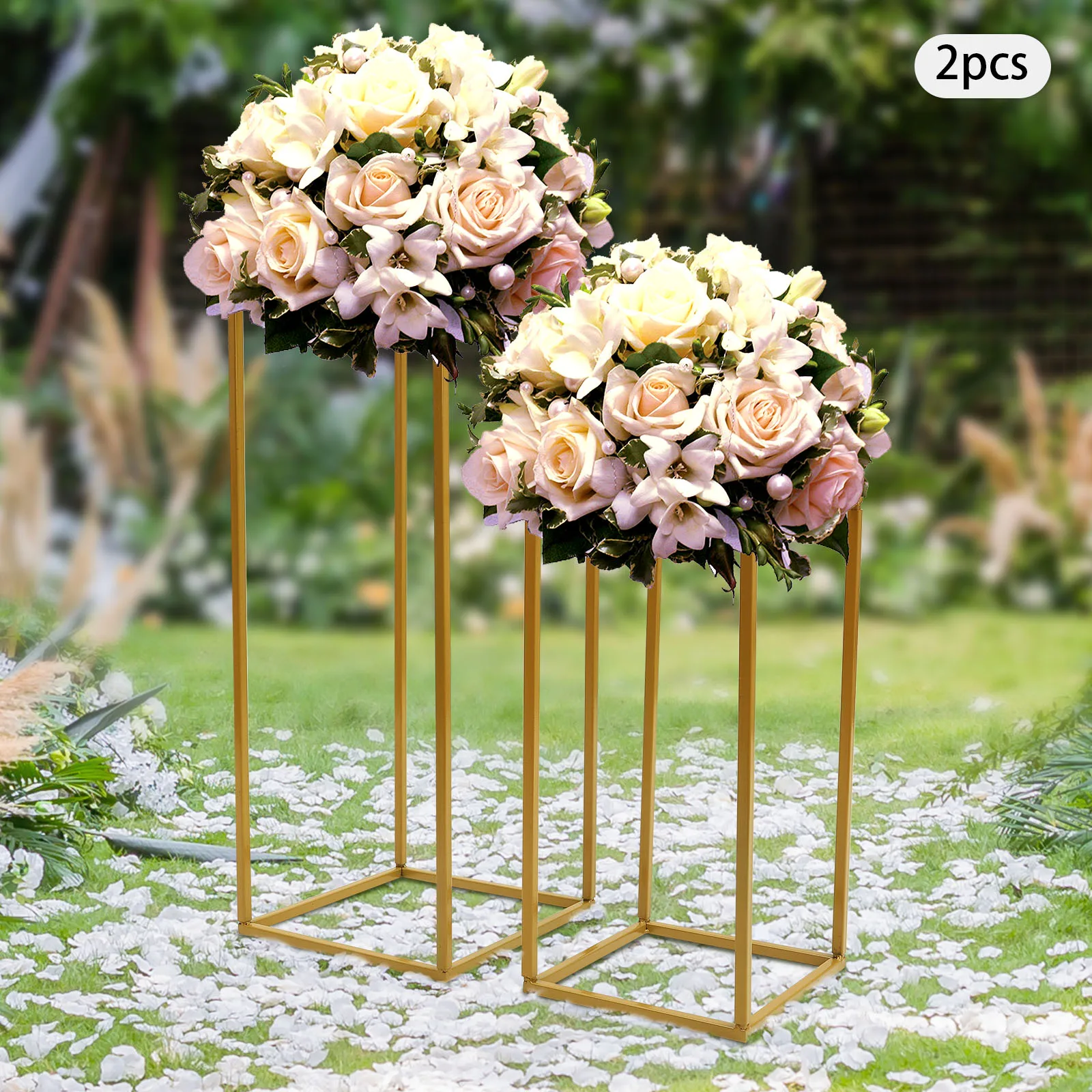 4Pcs Metal Gold Wedding Arch Flower Column Stand Flower Balloon Display Frame Rack For Wedding Birthday Party Decor