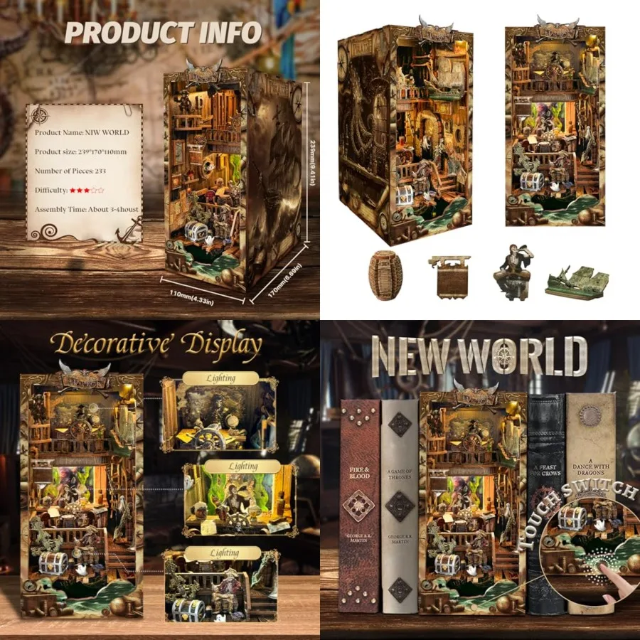 

Magic Book Nook Kit 3D Wooden Puzzle for Adults Decorative Bookend Stand Book Nook Bookshelf Insert Bookcase Toy for Teenagers