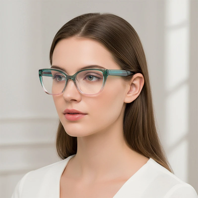 New Women TR90 Large Cat Eye Anti Blue Light Myopia Glasses Men Casual Core-Inserting Shortsighted Spectacles Students Custom