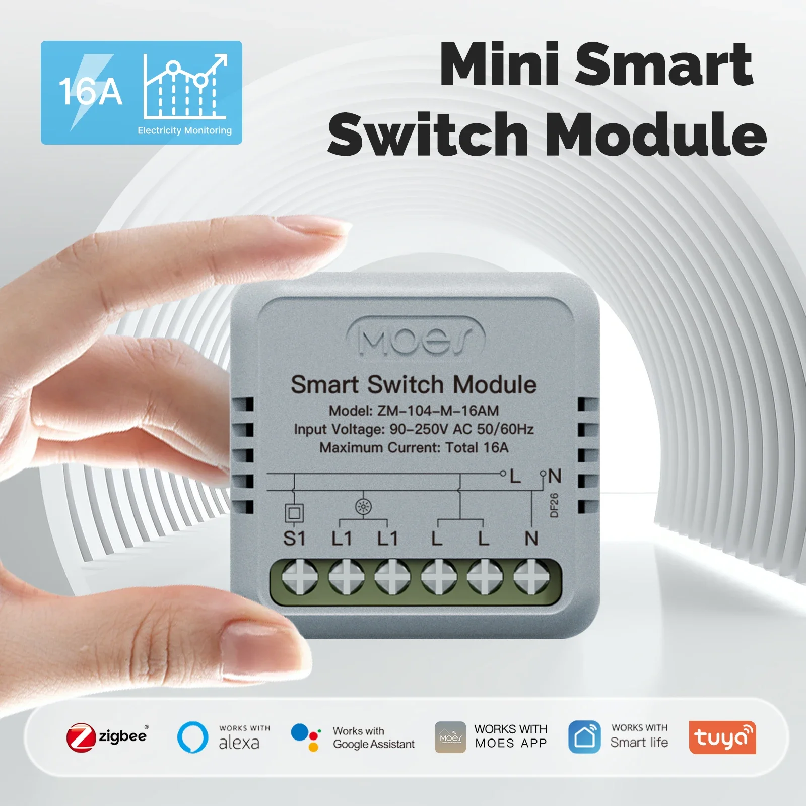 MOES Tuya ZigBee Smart Switch Module Electricity Consumption Monitor Timer Diy Breaker Light Switch 1 Gang Support Alexa Google