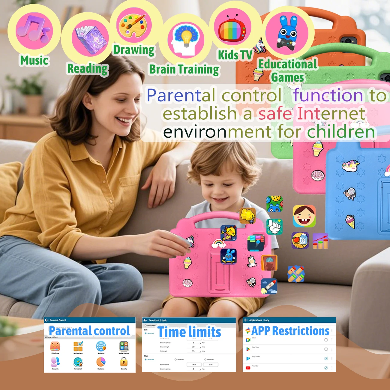 10.1''kids tablet , Android12, 3+64GB, 2+5MP, 4000mAh, expandable 1TB, high-definition , parental control,holiday gift,EVA CASE