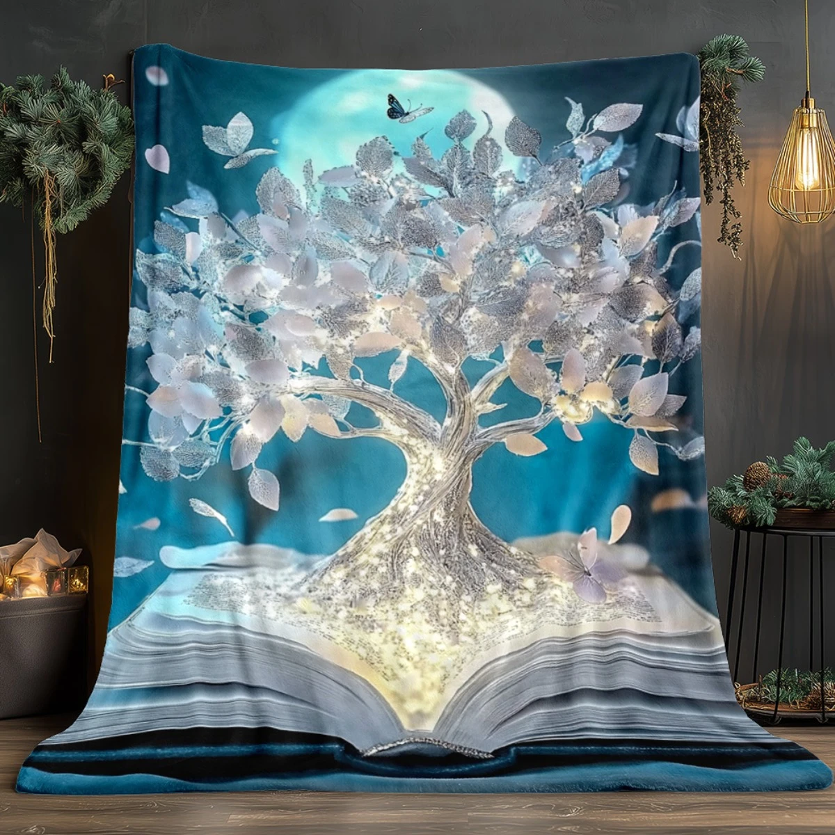 1x بطانية فانيلا مطبوعة على شكل شجرة الحياة من Fantasy Magic Book - سرير، أريكة، مكتب، سفر، هدية، ديكور، كرسي، مريح