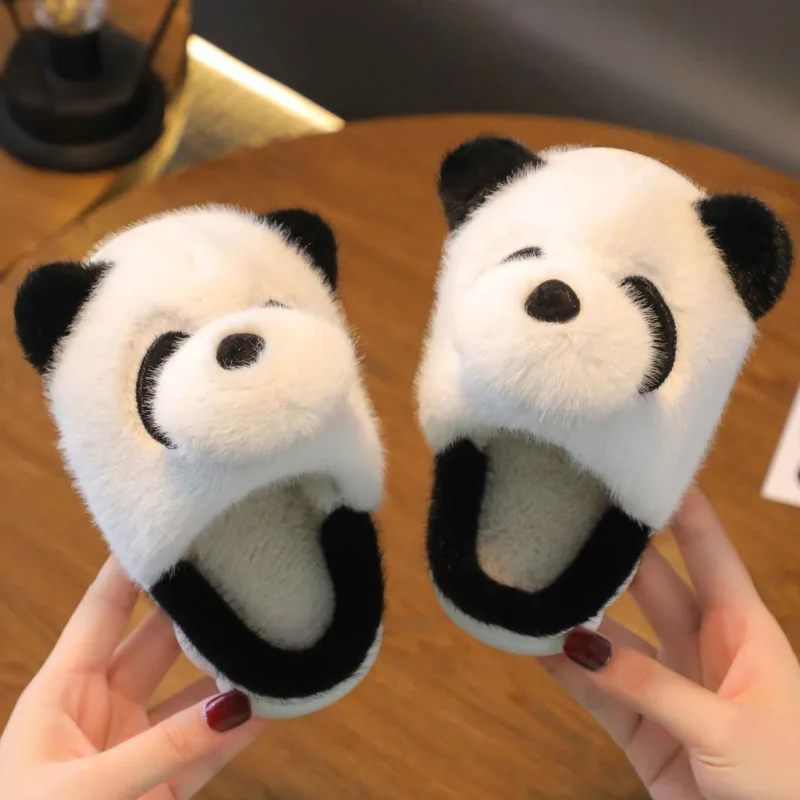 

Cute Panda Cartoon Kids Winter Shoes Plush Warm Slippers For Baby Girls Boys Soft Bottom Bedroom Toddler Children Slippers