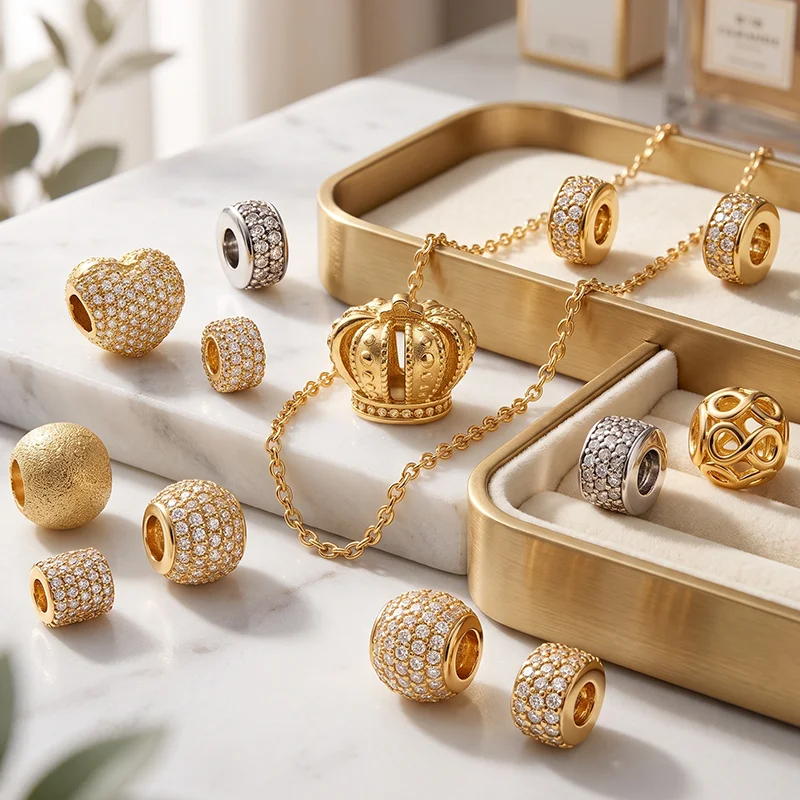 Carefully Selected DIY Gold Sparkling Heart&Sand Pattern Multiple Series Charms Bead Spacer Security Chain Fit Original Bracelet