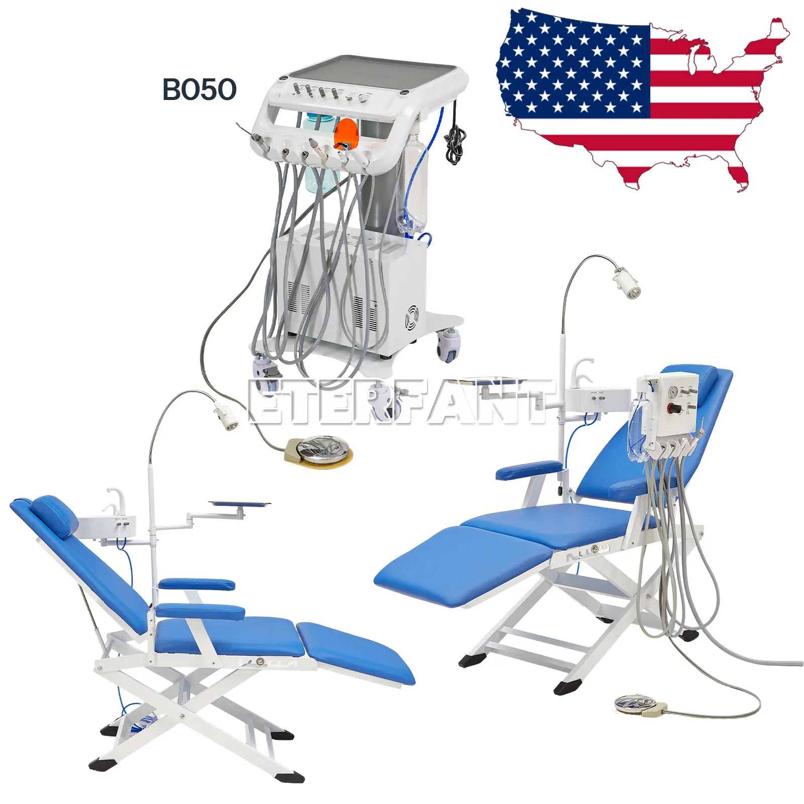 

Dental Folding Chair+Unit Air Turbine/ Folding Chair w/LED Light/Delivery Unit System 4 Holes with Air Compressor with Suction