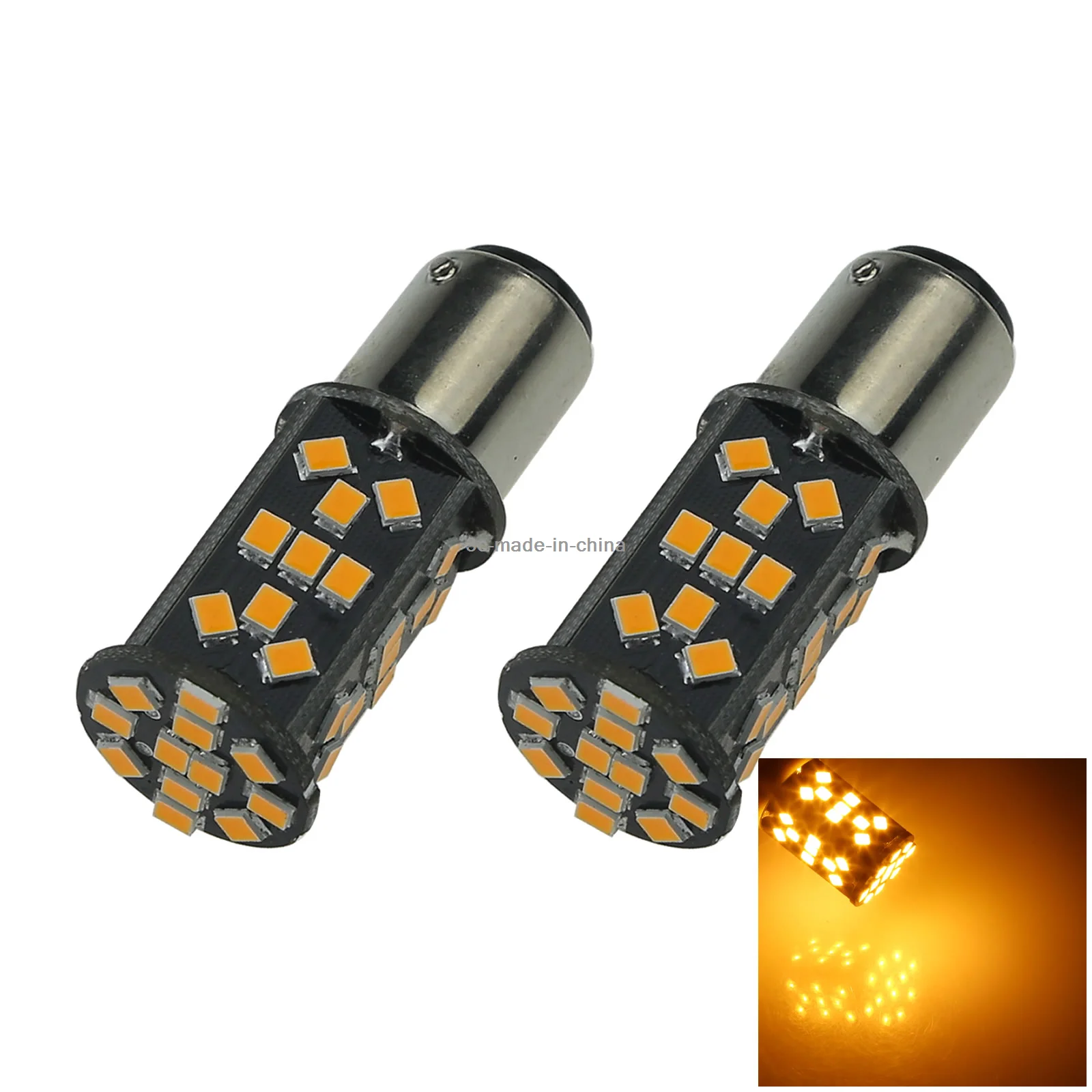 2x Yellow Car 1157 Brake Light Parking Blub 48 Emitters 2835 SMD LED 1016 1034 E073-Y