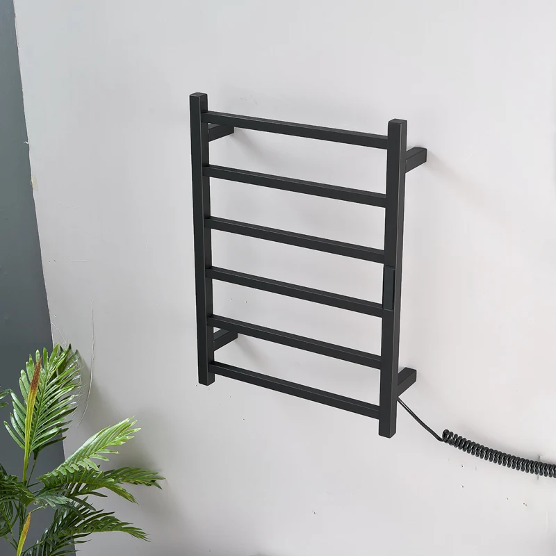 Black Bathroom Electric Heated Towel Rack With Display Screen.Stainless Steel Towel Dryer.Hidden/Exposed Electric Towel Rail.