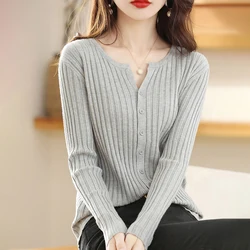 Slim Casual  Winter Solid Colour Women's  Cardigan Knitted Woman clothes tops woman 2024