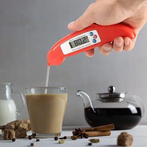 LCD 디지털 방식으로 주방 온도계 접히는 스테인레스 스틸 프로브 로스트 고기 BBQ 오븐 요리 베이킹 온도계 주방 도구