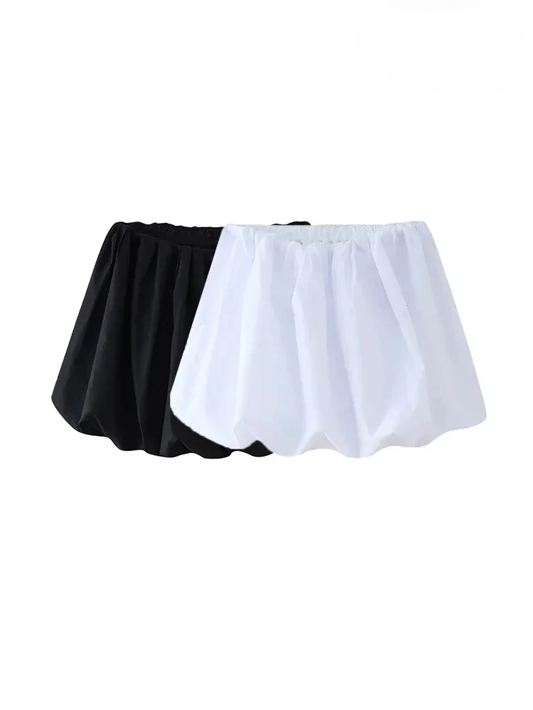 Mooyufon  Women's Balloon Mini Skirt, Mid Elastic Waist, Voluminous Hem, Female Skirts, Fashion