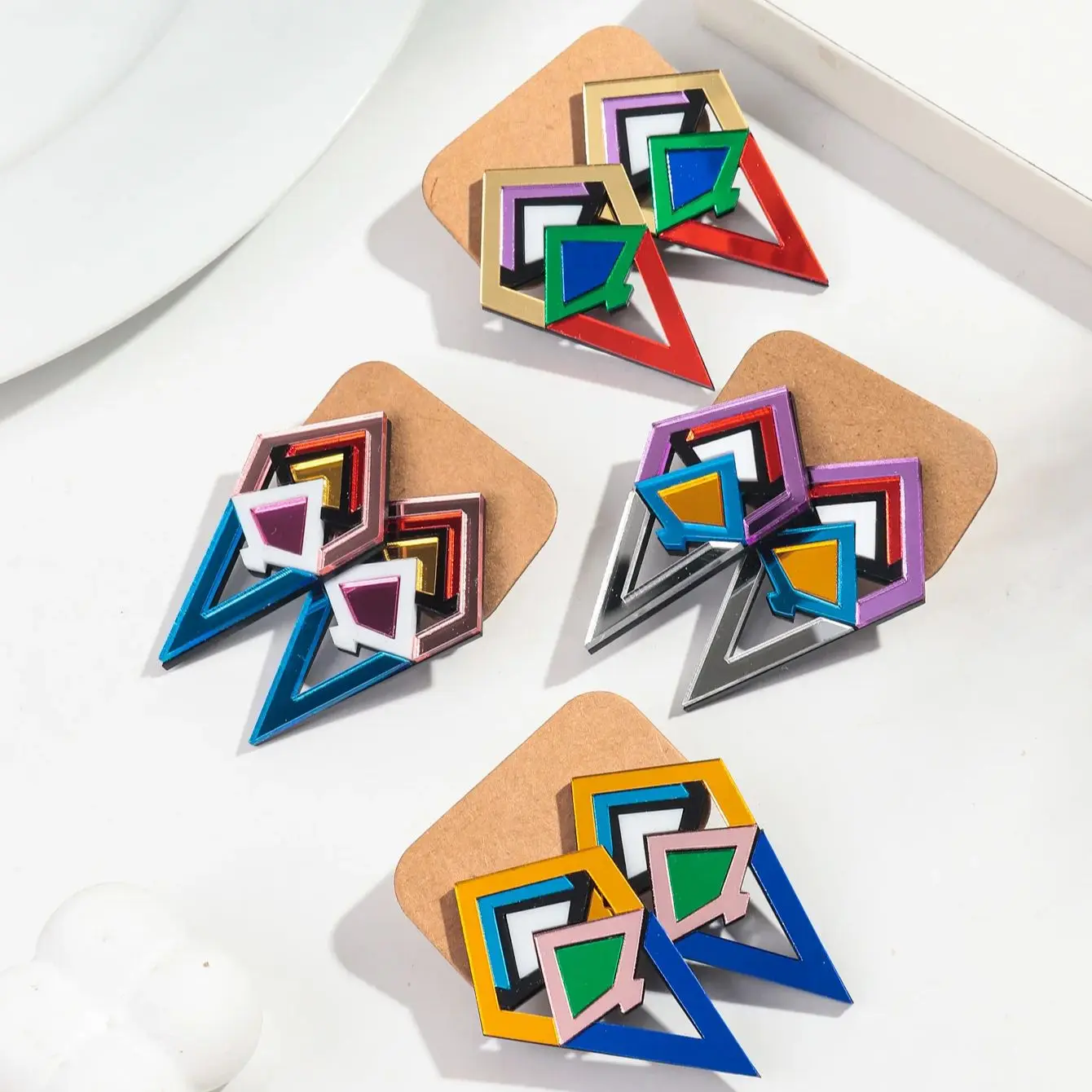 Fashion Acrylic Mirror Splicing Geometric Earrings for Women Hip Hop Exaggerated Abstract Earrings 2024 Jewelry