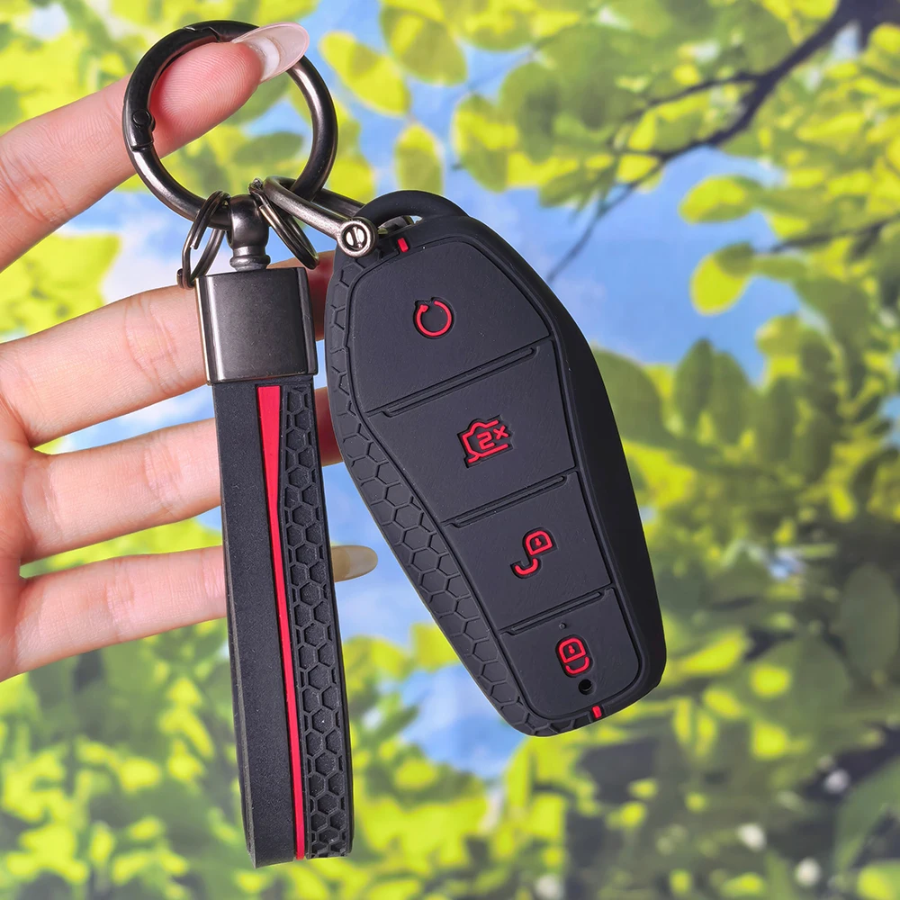 Embossed‑Button Remote Shell withKeychain for BYD Atto 3 Han EV Dolphin Song PRO MaxTang DM Yuan E2 Qin PLUS, Silicone Key Cover