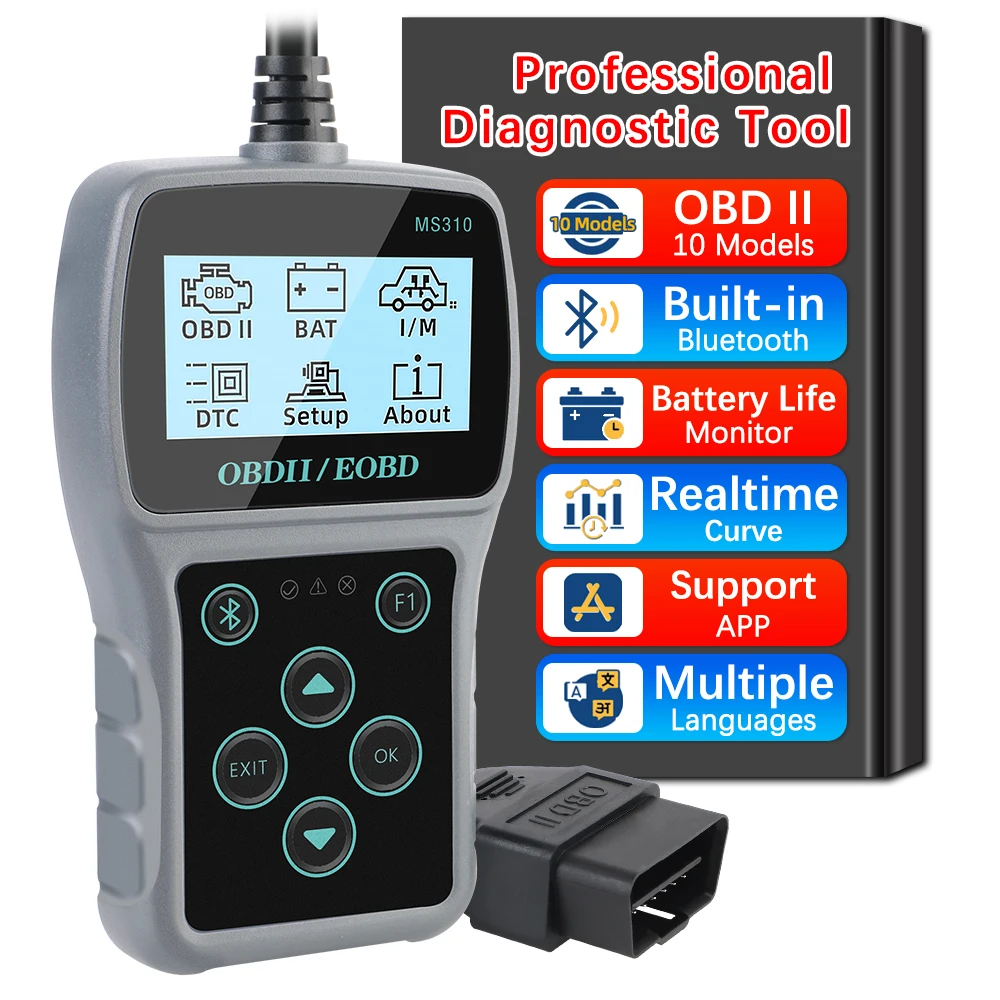 

Автомобильный диагностический инструмент OBD2, сканер OBDII, подходит для автомобильного тестера, автоматические чистые/стираемые коды MS310, автомобильный считыватель кодов OBD2, многоязычный