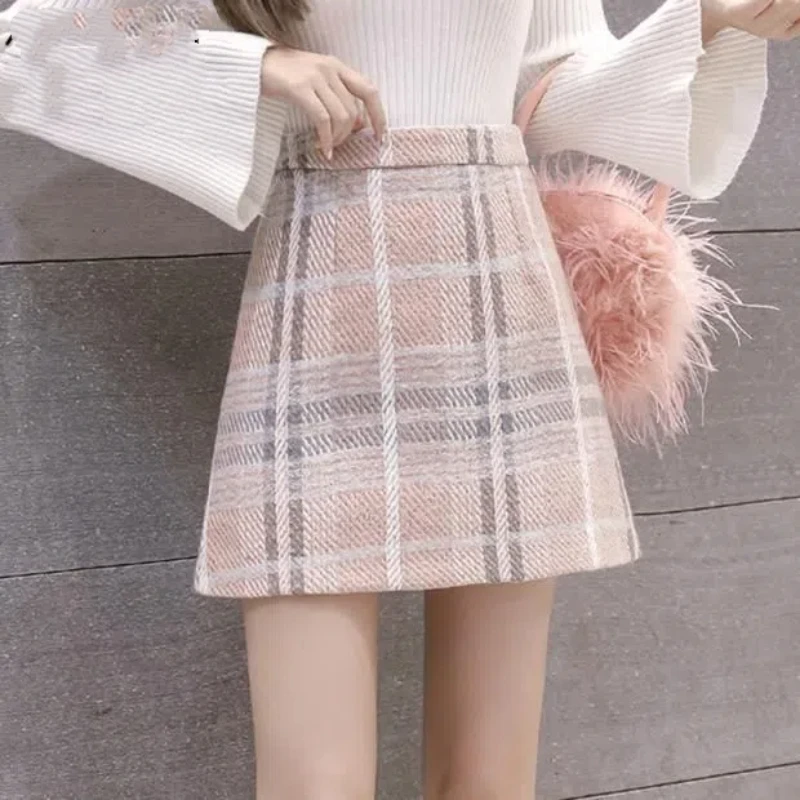 

Temperament Sweet Autumn Winter New Women Plaid Zipper High Waist Fashion Office Lady Chic A-line Mid-length Slim Bag Hip Skirt