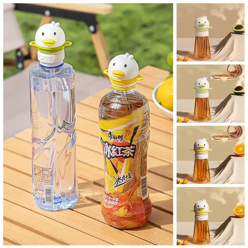 

Cartoon Duck Baby Water Bottle Cap 2 in1 with Shoulder Strap Bottle Replacement Lid Twist Cover Cap Silicone Straw