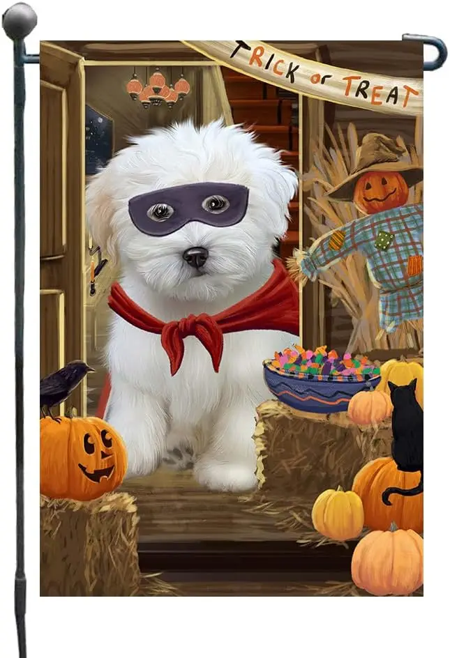 Doggie of the Day Enter at Your Own Risk Trick or Treat Halloween Coton De Tulear Dog Garden Flags- Outdoor Double Sided Gar hhz