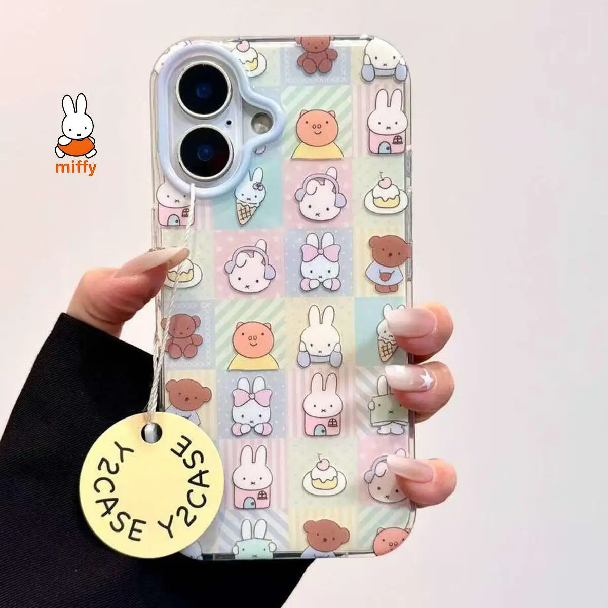 ميفي Kawaii الكرتون قضية الهاتف المحمول لطيف أنيمي أرنب قلادة جراب هاتف مناسبة آيفون 16 برو ماكس آيفون 15 14 13
