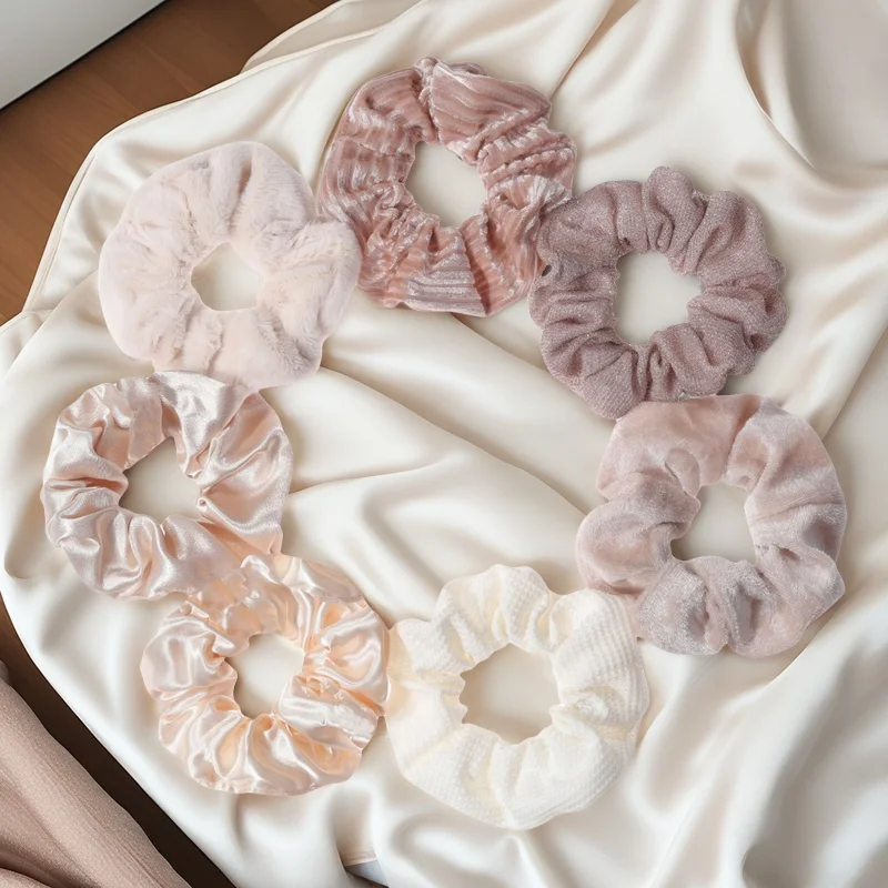 

7 Pcs/Set Women Hair Scrunchies Set Plush Solid for Girls Ponytail Holder Print Floral Ditsy Flower Ties Accessories